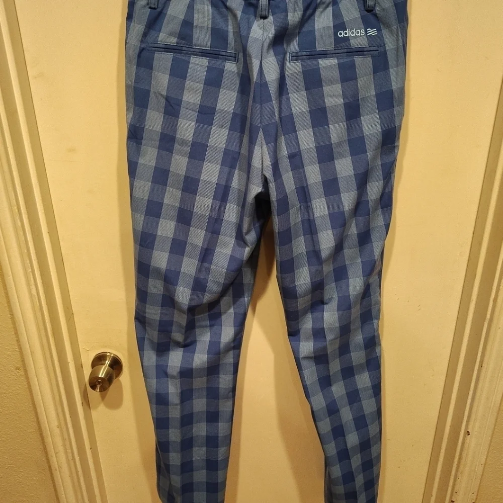 Adidas Men's Blue Plaid Check Chino Golf Pants Sz 33x34 Casual Preppy Academia